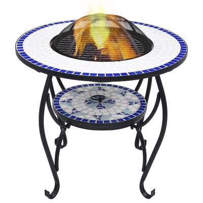 vidaXL Ateş Çukuru Şömine Mozaik Masa Mavi ve Beyaz 68 cm Seramik