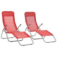 vidaXL Katlanır Şezlong Sandalye 2 Adet Kırmızı Tekstilen