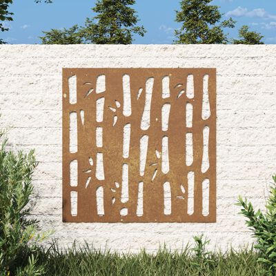 vidaXL Bahçe Duvarı Dekorasyonu 55x55 cm Corten Çelik Bambu Deseni
