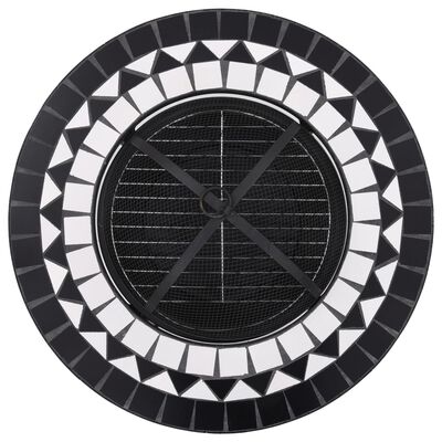vidaXL Ateş Çukuru Şömine Mozaik Masa Siyah Beyaz 68 cm Seramik