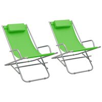 vidaXL Ayarlı Şezlong Sandalye 2 Adet Yeşil Çelik