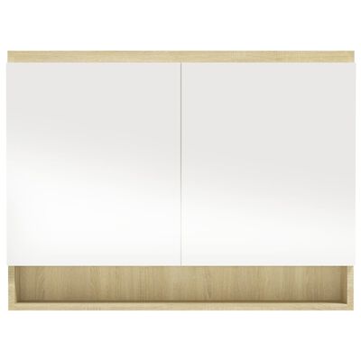 vidaXL Aynalı Banyo Dolabı Beyaz ve Meşe Rengi 80x15x60 cm MDF