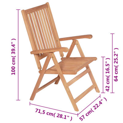 vidaXL Ayarlanabilir Bahçe Sandalyesi 2 Adet Masif Tik Ağacı