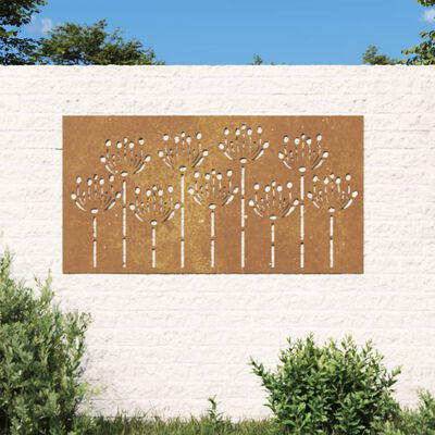 vidaXL Bahçe Duvarı Dekorasyonu 105x55 cm Corten Çelik Çiçek Deseni