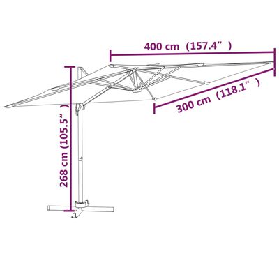 vidaXL Alüminyum Direkli Yandan Gövdeli Şemsiye Taupe 400x300 cm