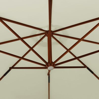 vidaXL Ahşap Gövdeli Asma Güneş Şemsiyesi Kum Beyazı 350 cm