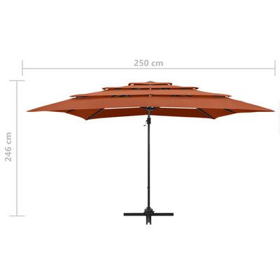 vidaXL 4 Katlı Alüminyum Gövdeli Bahçe Şemsiyesi Kiremit 250x250 cm