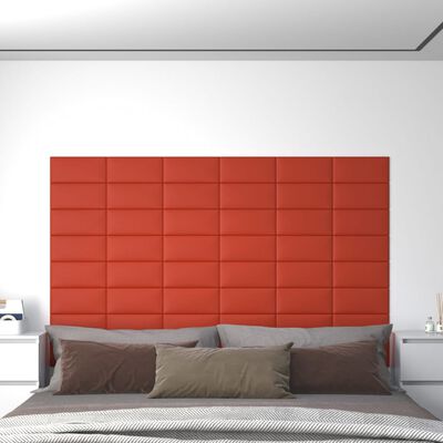 vidaXL Duvar Paneli 12 adet Kırmızı 30x15 cm Suni Deri 0,54 m²