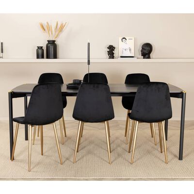 Venture Home Yemek Sandalyesi 2 Adet Siyah ve Pirinç Polar Kadife