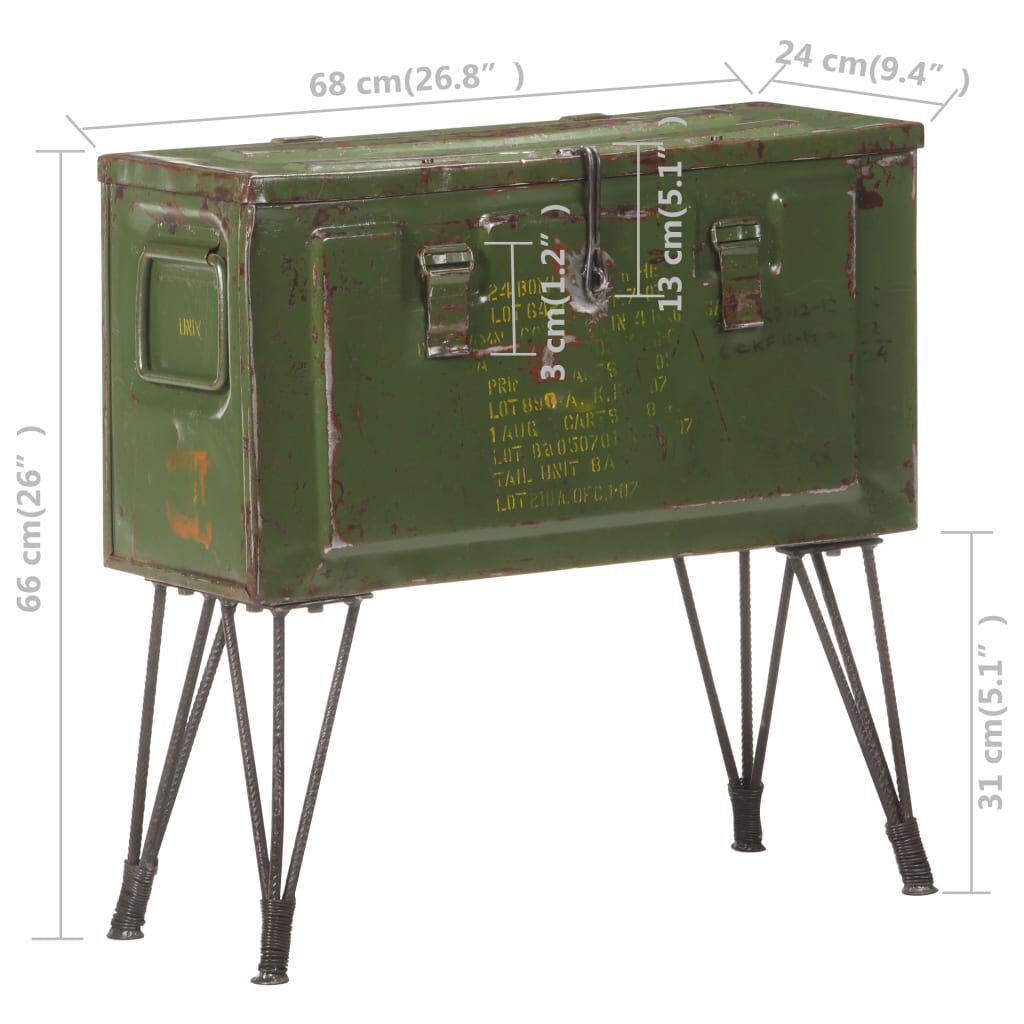 vidaXL Askeri Mühimmat Kutusu Tarzı Depolama Sandığı 68x24x66 cm Demir