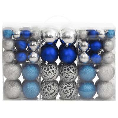 vidaXL Yılbaşı Topu 100 adet Mavi ve Gümüş Rengi 3 / 4 / 6 cm