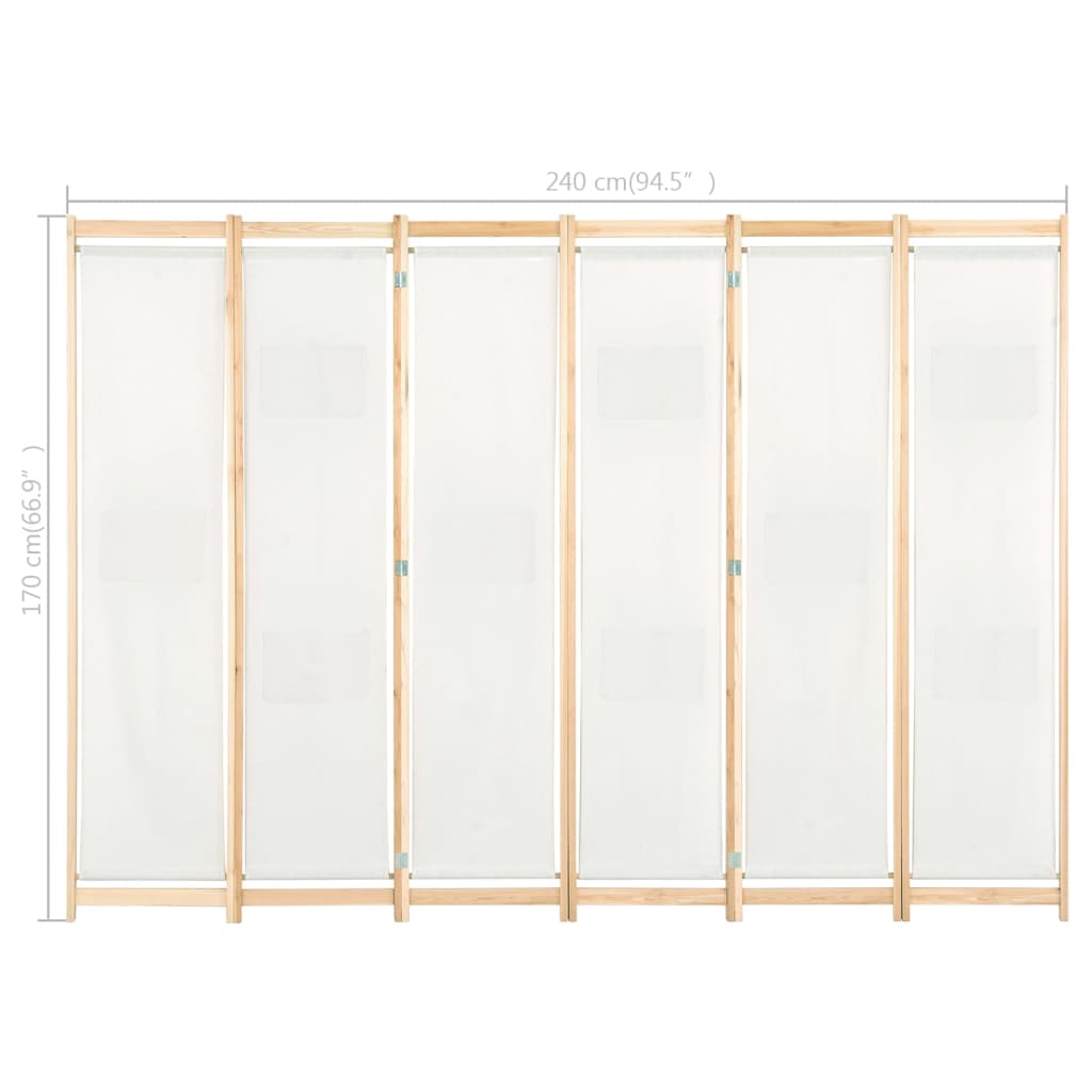 vidaXL 6-Panel Oda Bölücü Paravan Krem 240 x 170 x 4 cm Kumaş