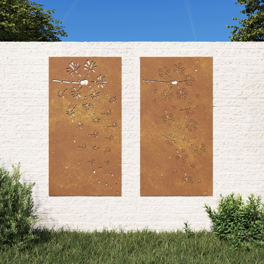 vidaXL Bahçe Duvarı Dekorasyonu 2 Adet 105x55 cm Corten Çelik