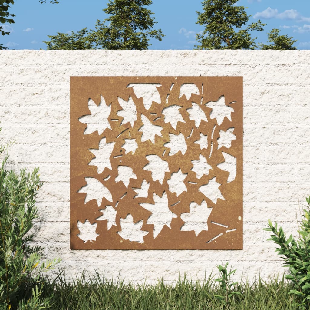 vidaXL Bahçe Duvarı Dekorasyonu 55x55 cm Corten Çelik Yaprak Deseni