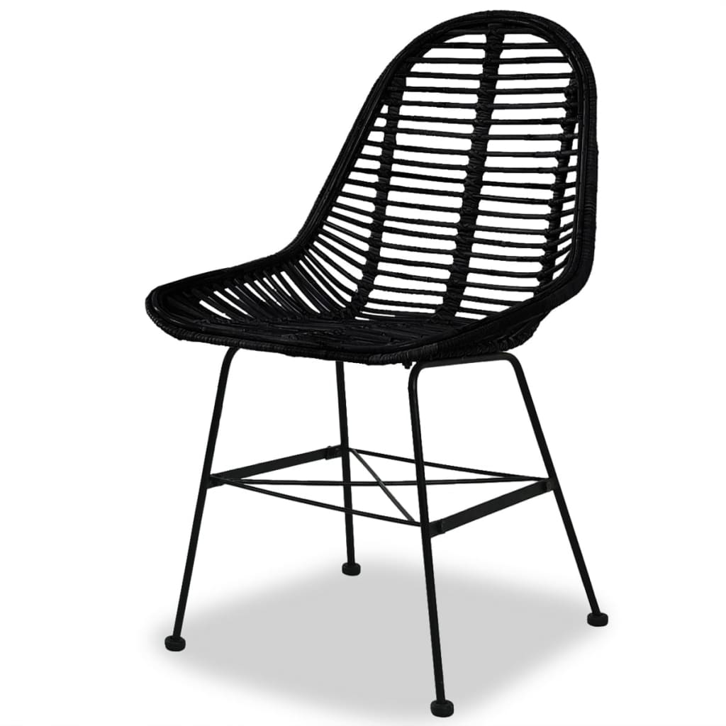 vidaXL Yemek Sandalyesi 4 Adet Siyah Doğal Rattan
