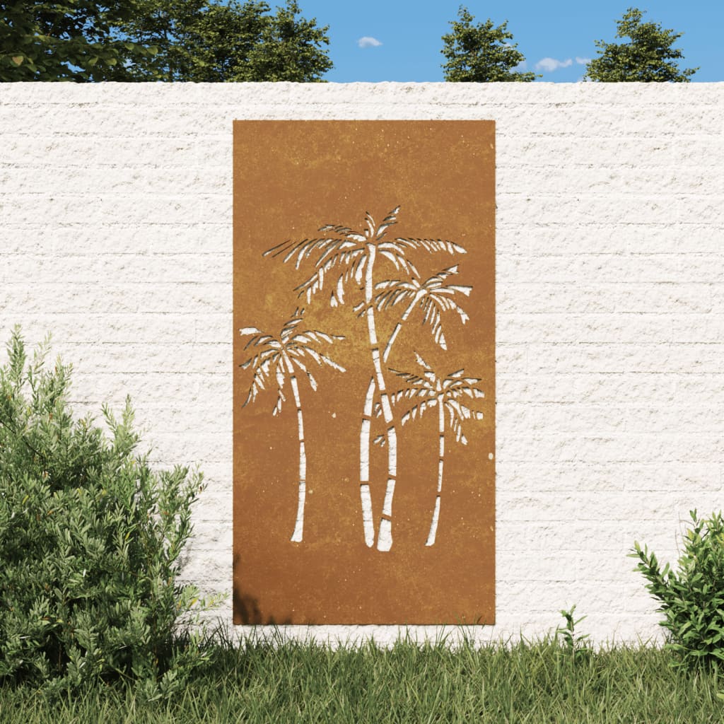 vidaXL Bahçe Duvarı Dekorasyonu 105x55 cm Corten Çelik Palmiye Deseni