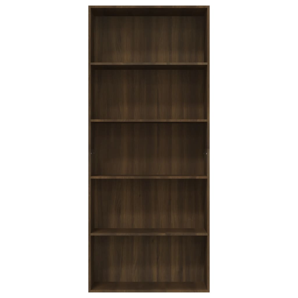 vidaXL 5 Katlı Kitaplık Kahverengi meşe 80x30x189 cm Kompozit Ahşap