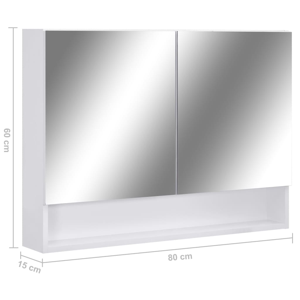 vidaXL LED Işıklı Aynalı Banyo Üst Dolabı Beyaz 80x15x60 cm MDF