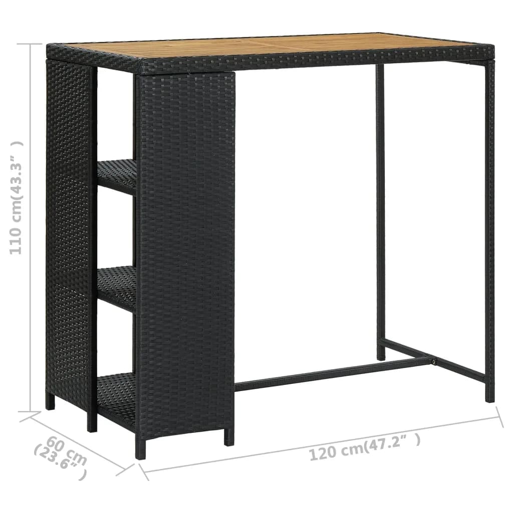 vidaXL Raflı Bar Masası Siyah 120x60x110 cm Poli Rattan
