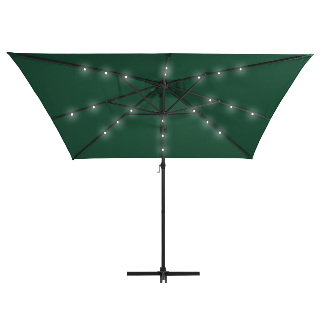 vidaXL LED Işıklı Yandan Gövdeli Çelik Şemsiye Yeşil 250x250 cm