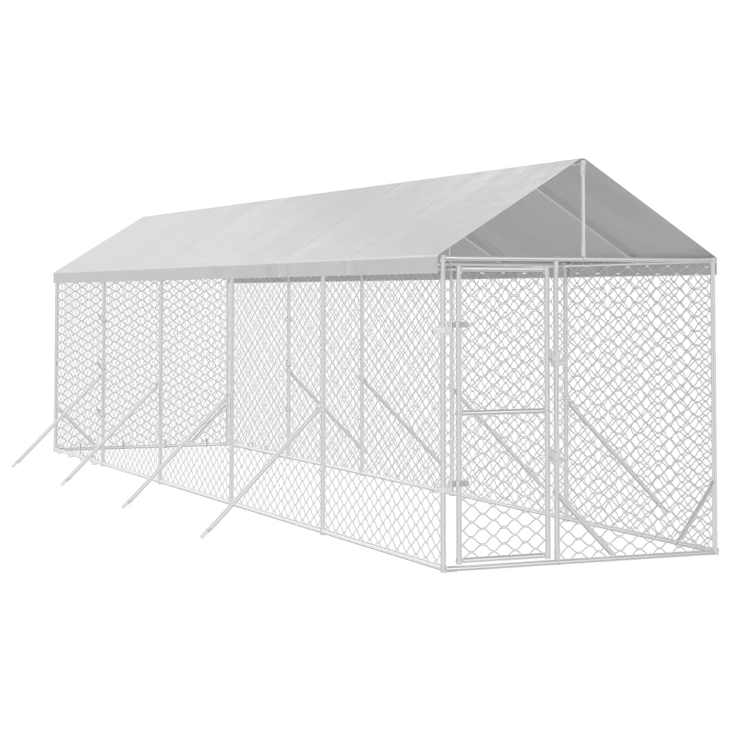 vidaXL Çatılı Bahçe Köpek Kafesi Gümüş Rengi 2x10x2,5 m Çelik