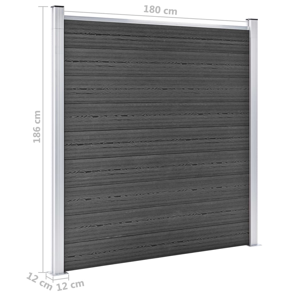 vidaXL Panel Çit Seti Siyah 1391x186 cm WPC