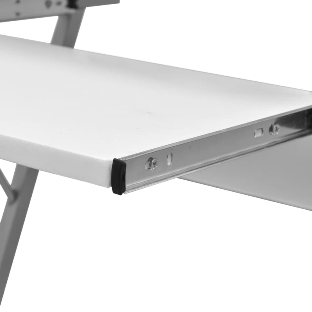 vidaXL Kompakt Bilgisayar Masası Sürgülü Klavye Tepsili Beyaz
