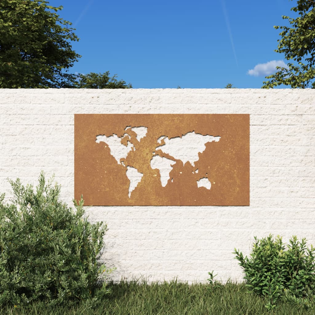 vidaXL Bahçe Duvarı Dekorasyonu 105x55 cm Corten Çelik Harita Deseni