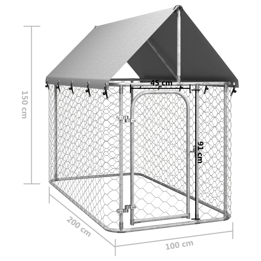 vidaXL Çatılı Bahçe Köpek Kafesi 200x100x150 cm