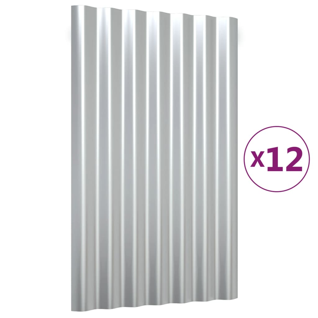 vidaXL 12 Adet Çatı Paneli 60x36 cm Toz Boyalı Çelik Gümüş