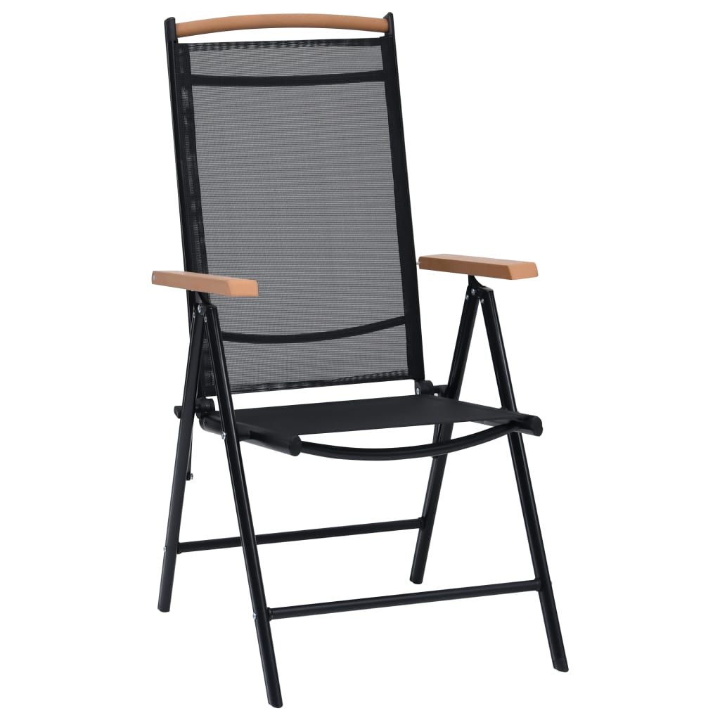 vidaXL Katlanır Bahçe Sandalyesi 2 Adet Siyah Alüminyum ve Tekstilen