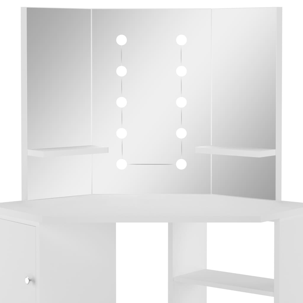 vidaXL LED Işıklı Köşe Makyaj Masası Beyaz