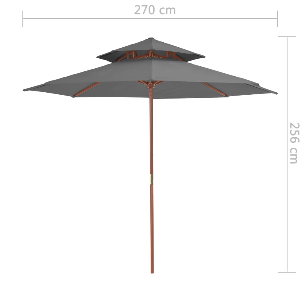 vidaXL Çift Katlı Güneş Şemsiyesi Ahşap Direkli Antrasit 270 cm