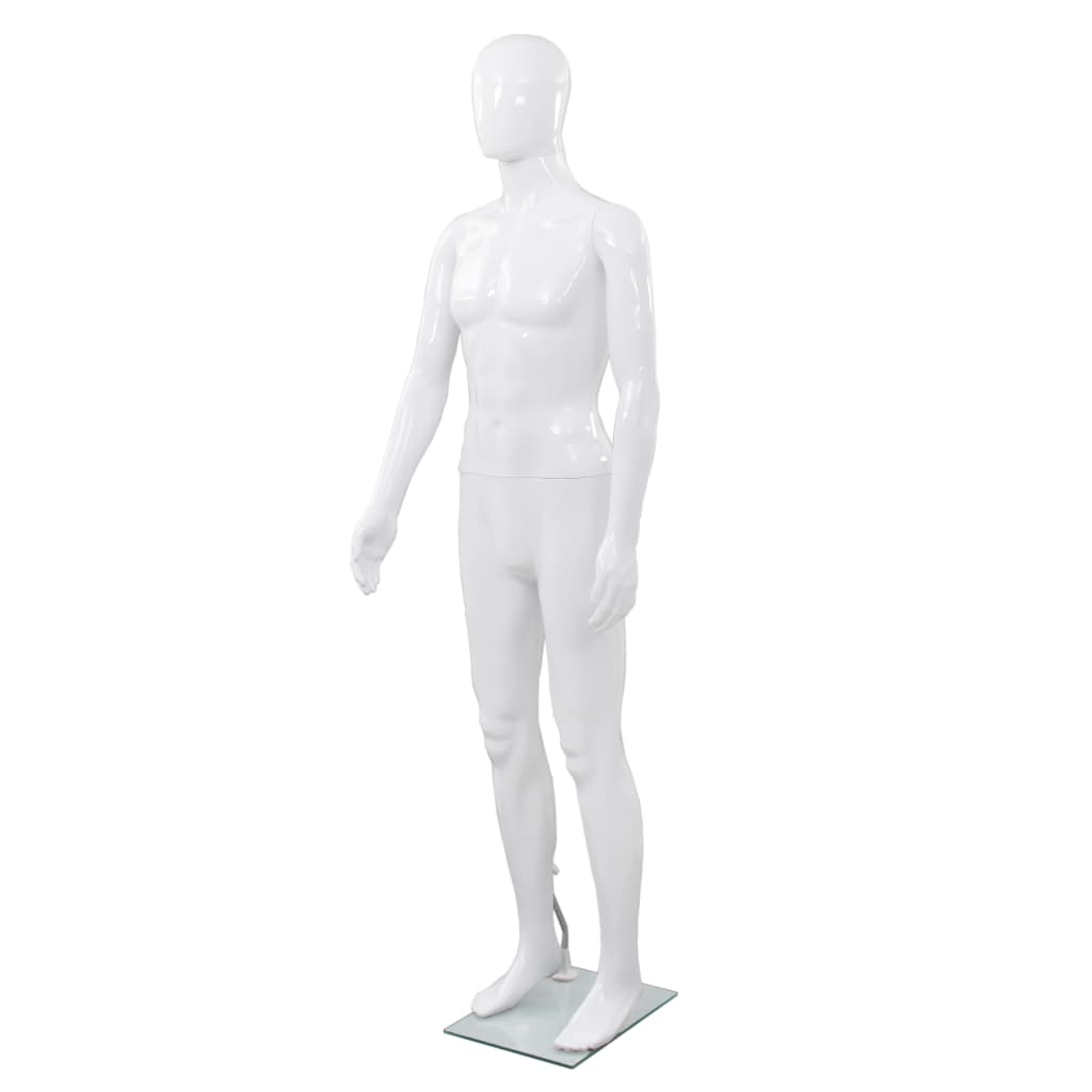 vidaXL Cam Tabanlı Erkek Boy Mankeni Parlak Beyaz 185 cm