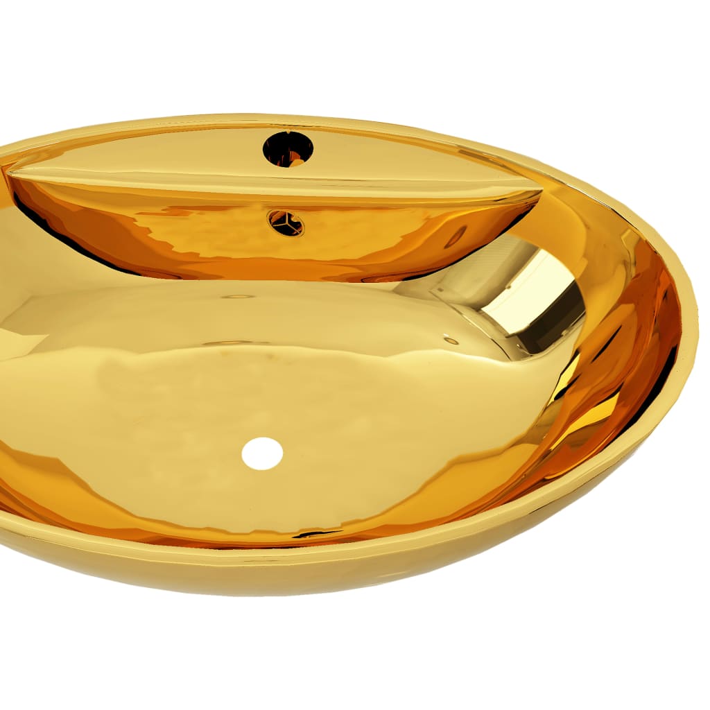 vidaXL Taşma Delikli Lavabo Altın Sarısı 58,5x39x21 cm Seramik