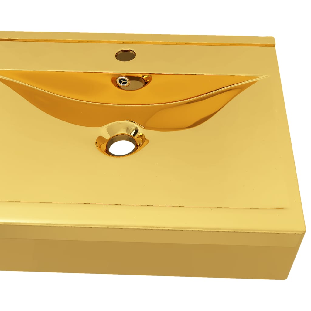 vidaXL Taşma Delikli Lavabo Altın Sarısı 60x46x16 cm Seramik