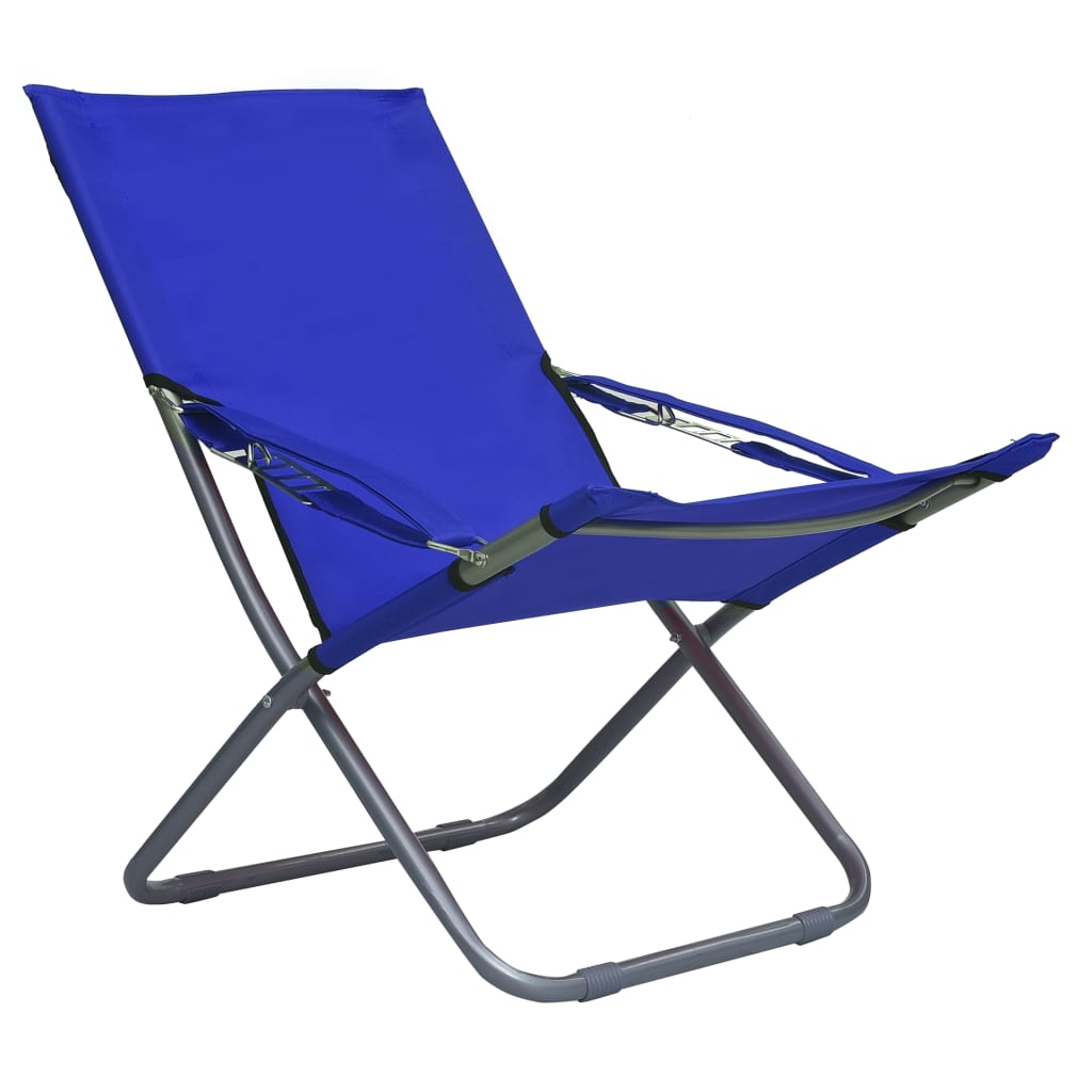 vidaXL Katlanır Plaj Sandalyesi 2 Adet Mavi Kumaş