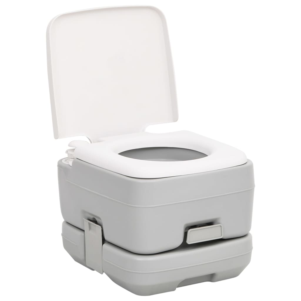 vidaXL Portatif Kamp Tuvaleti Gri ve Beyaz 10+10 L HDPE