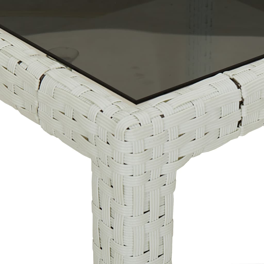 vidaXL Bahçe Masası Beyaz 190x90x75 cm Temperli Cam ve Poli Rattan