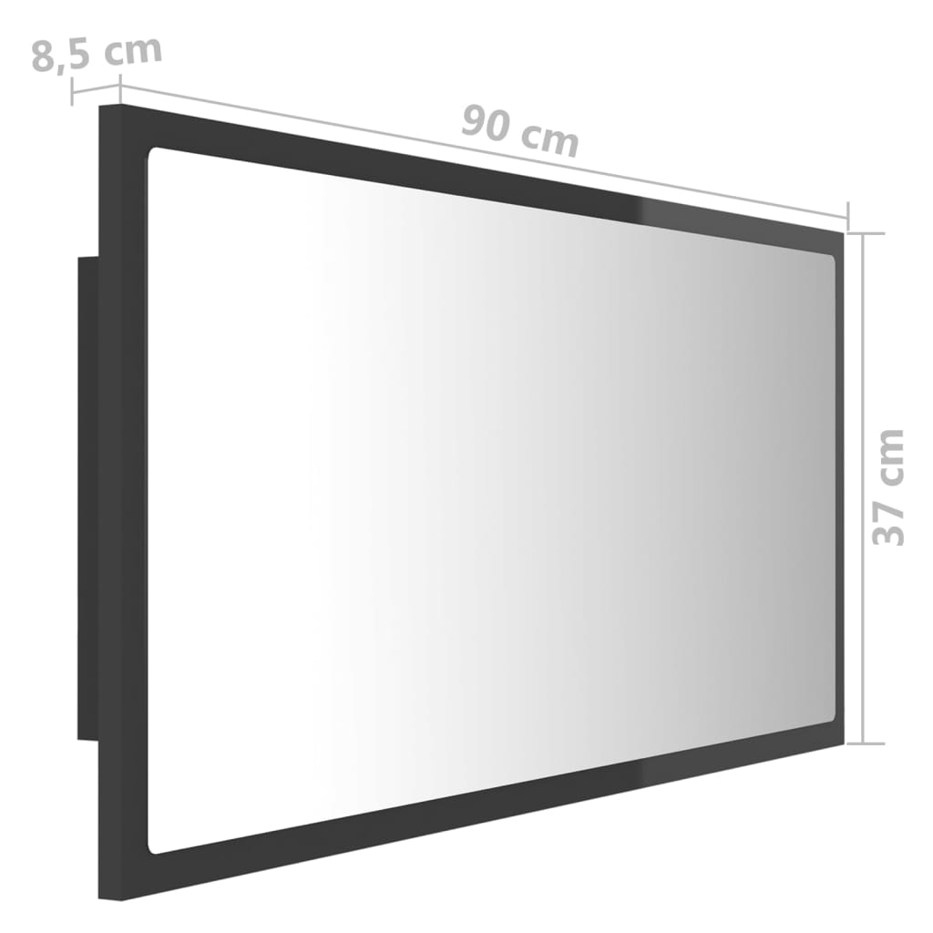 vidaXL LED Işıklı Banyo Aynası Parlak Gri 90x8,5x37 cm Sunta