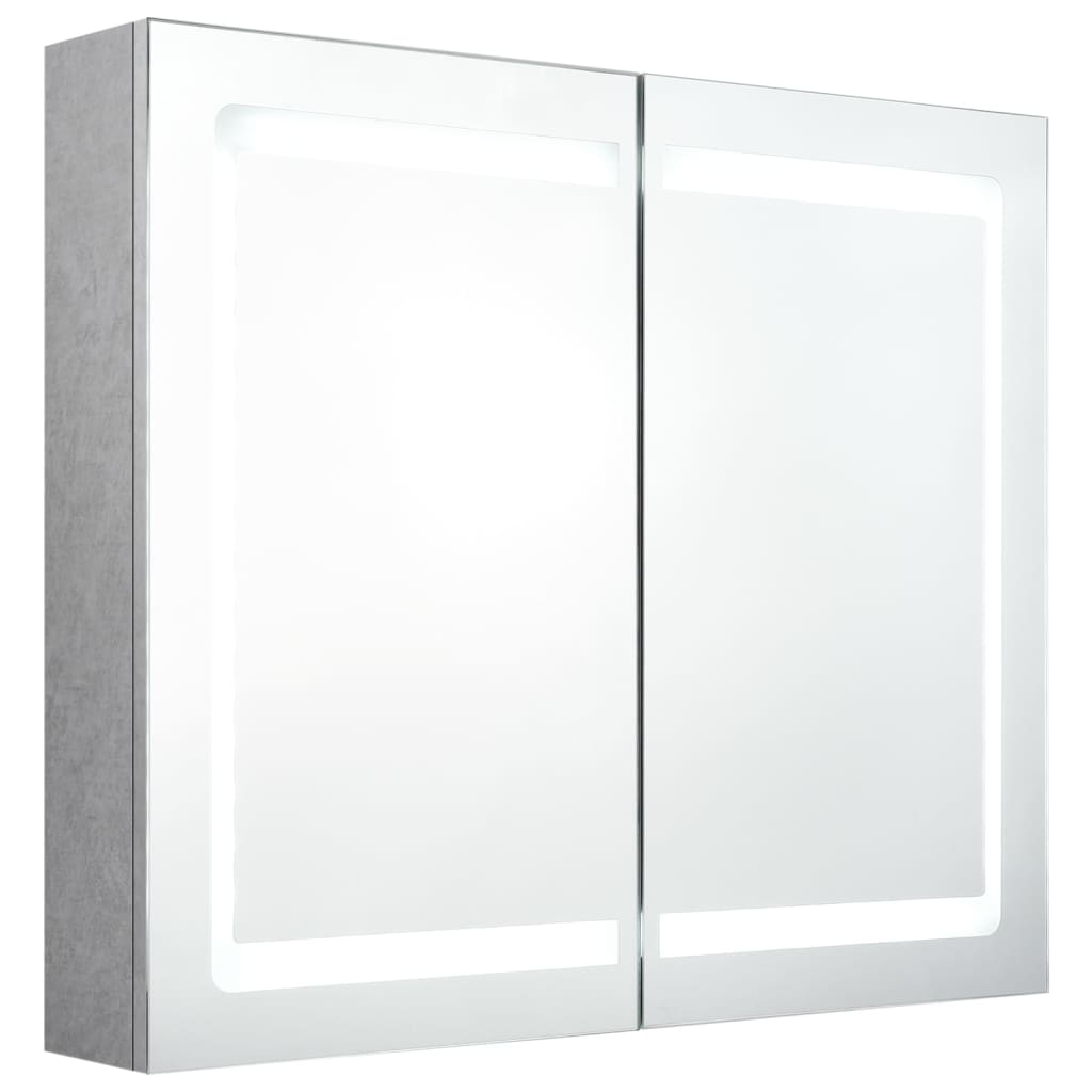vidaXL LED Işıklı Aynalı Banyo Dolabı Beton Grisi 80x12x68 cm