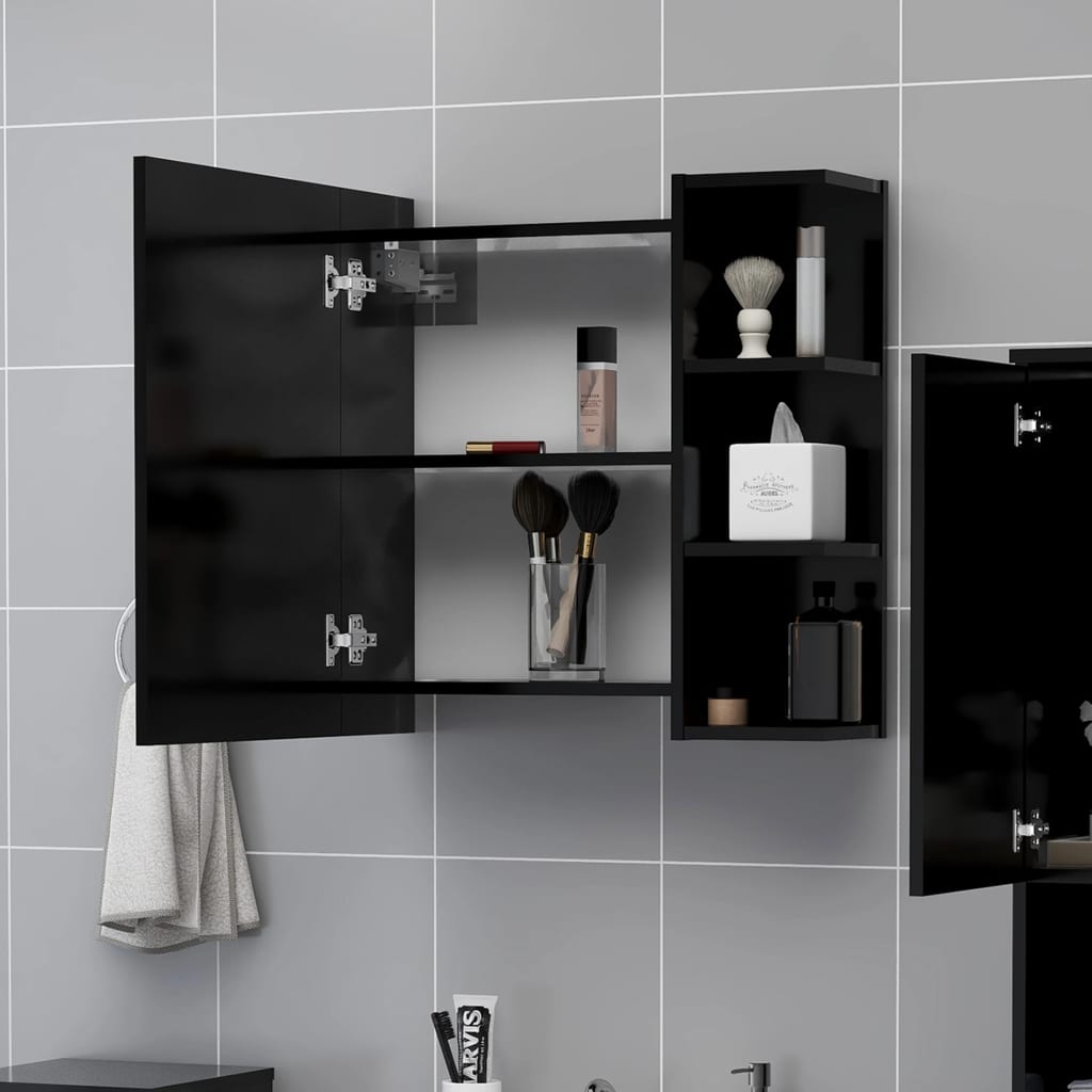 vidaXL Aynalı Banyo Üst Dolabı Siyah 62,5x20,5x64 cm Sunta