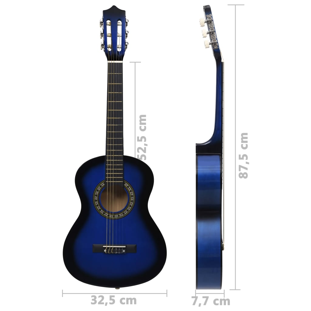vidaXL 8 Parça Klasik Gitar Başlangıç Seti Mavi 1/2 87,5 cm