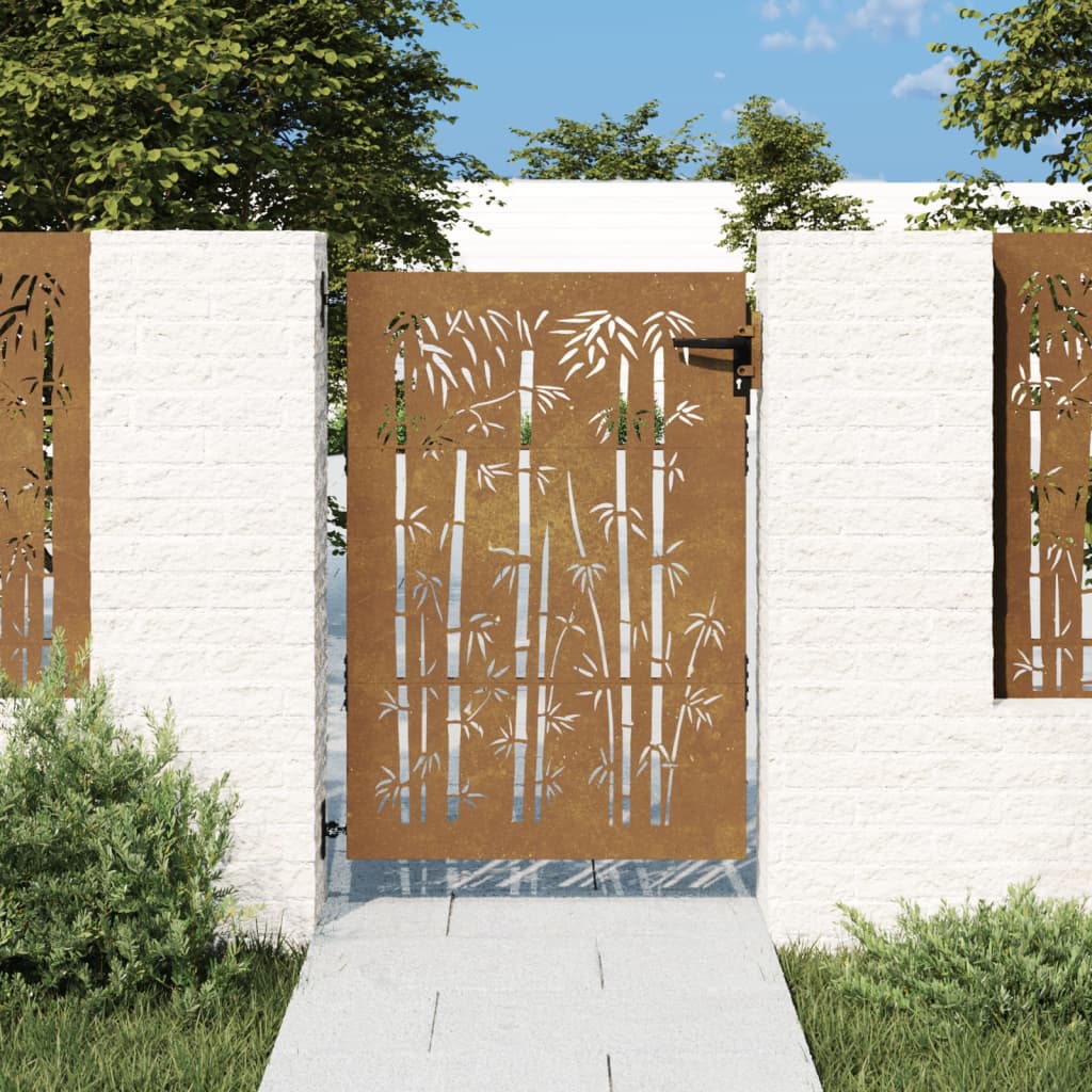 vidaXL Bahçe Kapısı 85x125 cm Korten Çelik Bambu Tasarımı
