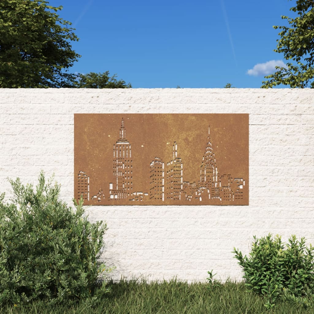 vidaXL Bahçe Duvarı Dekorasyonu 105x55 cm Corten Çelik Gökdelen Deseni