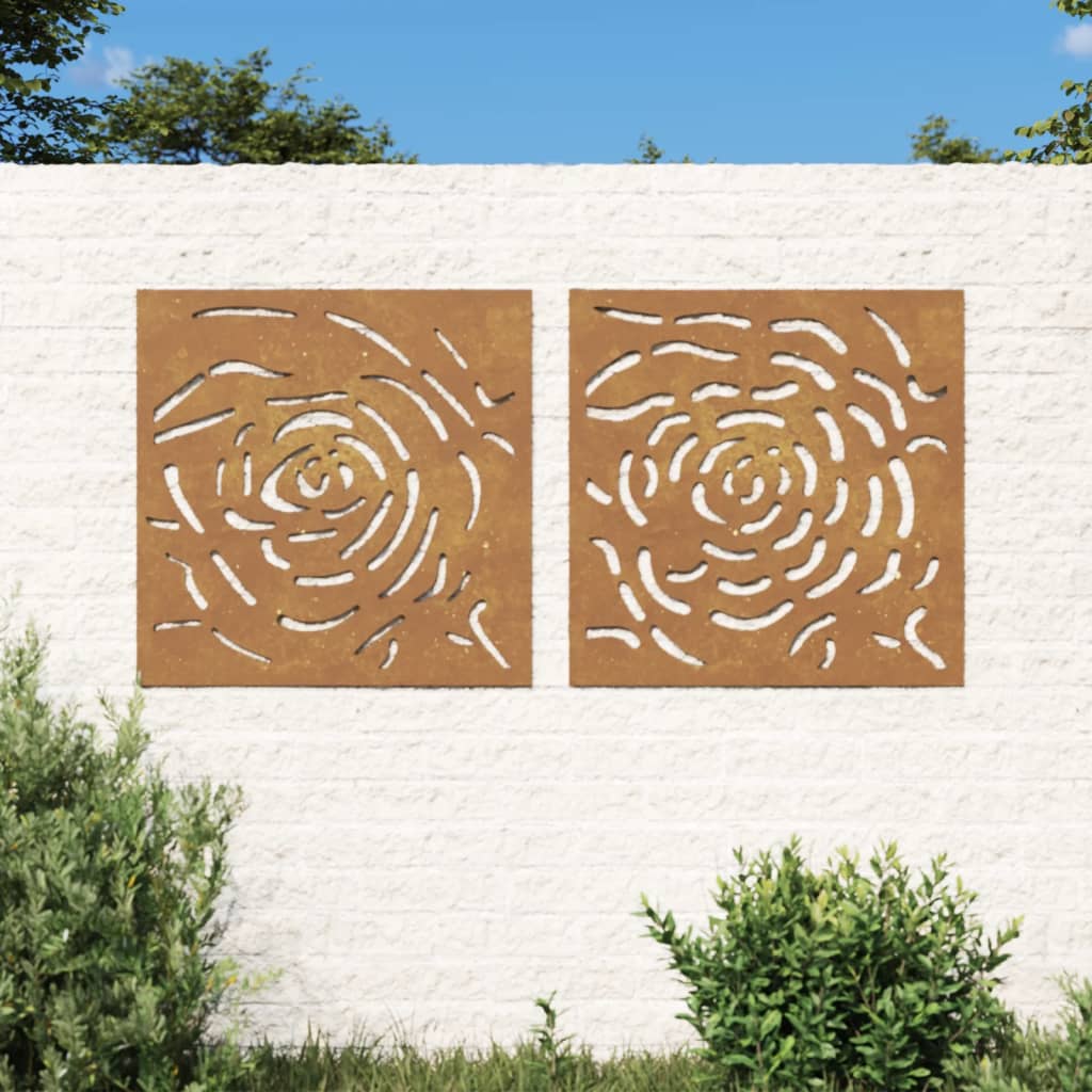 vidaXL Bahçe Duvarı Dekorasyonu 2 Adet 55x55cm Corten Çelik Gül Deseni