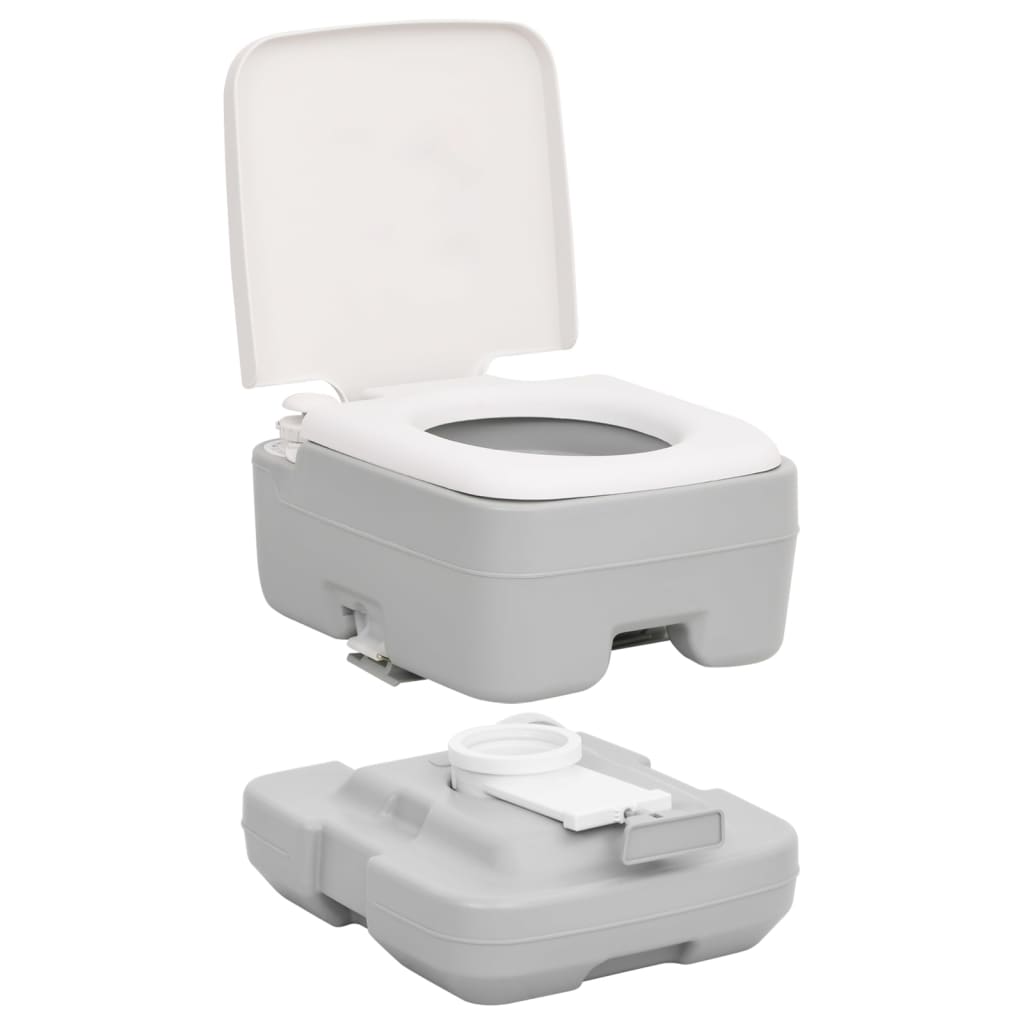 vidaXL Portatif Kamp Tuvaleti Gri ve Beyaz 10+10 L HDPE