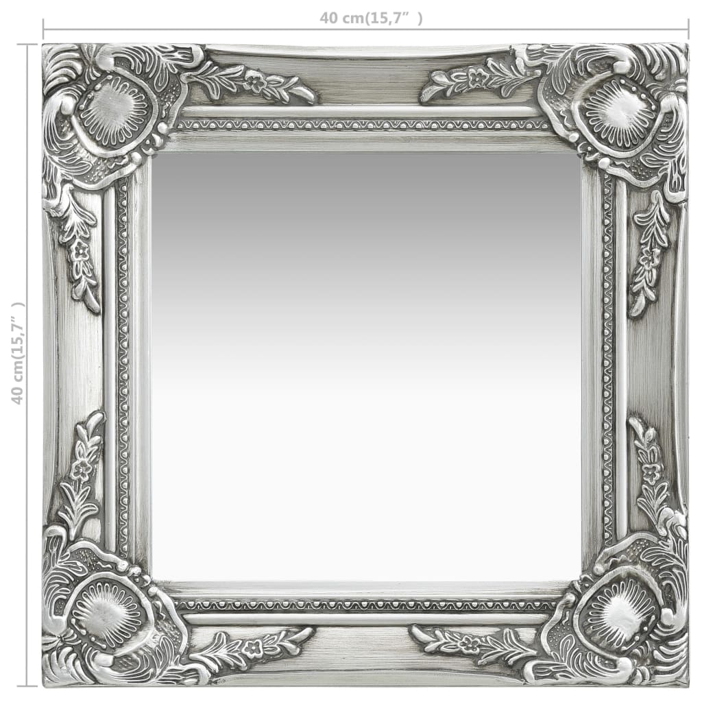 vidaXL Duvar Aynası Gümüş Rengi 40x40 cm Barok Stil
