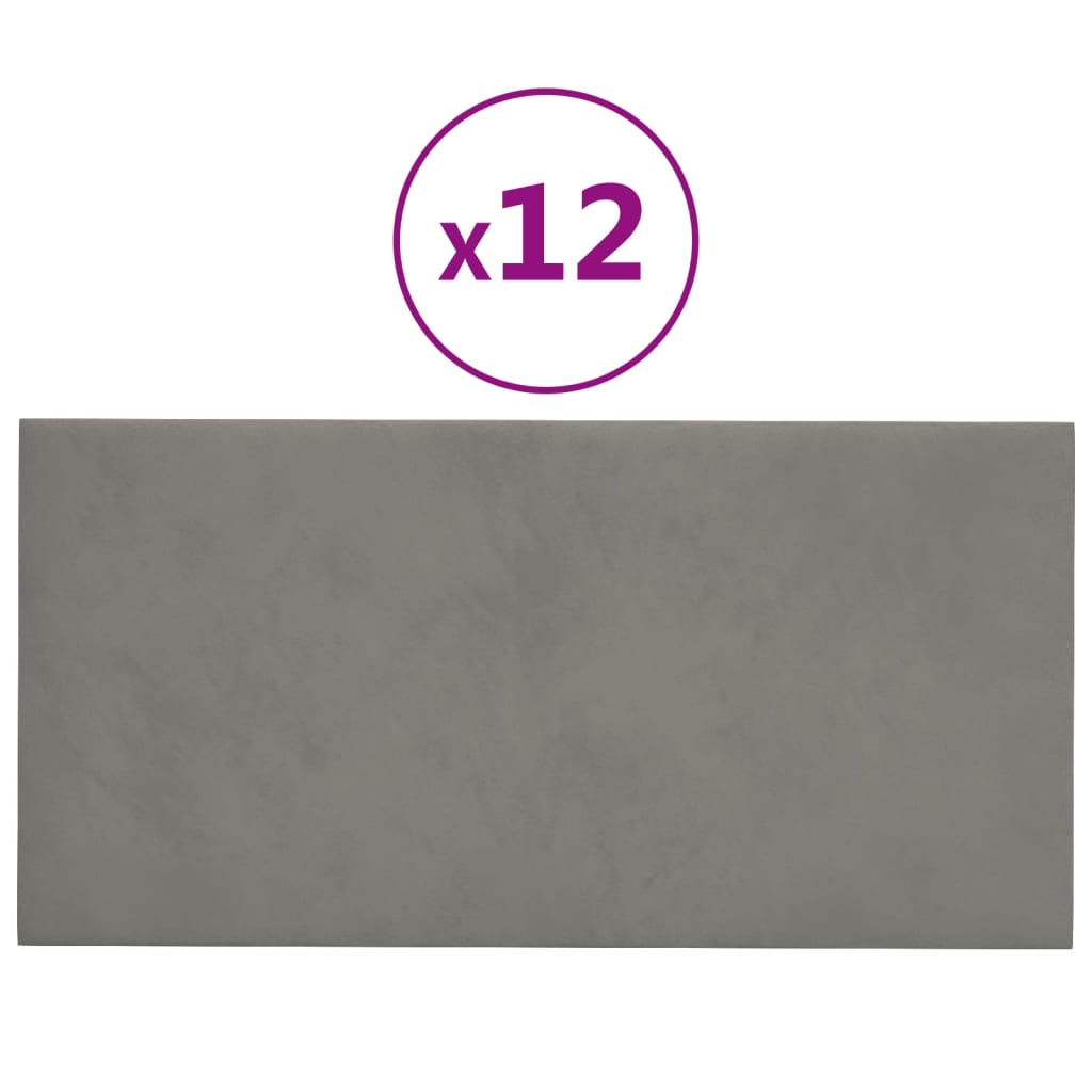 vidaXL Duvar Paneli 12 adet Açık Gri 30x15 cm Kadife 0,54 m²