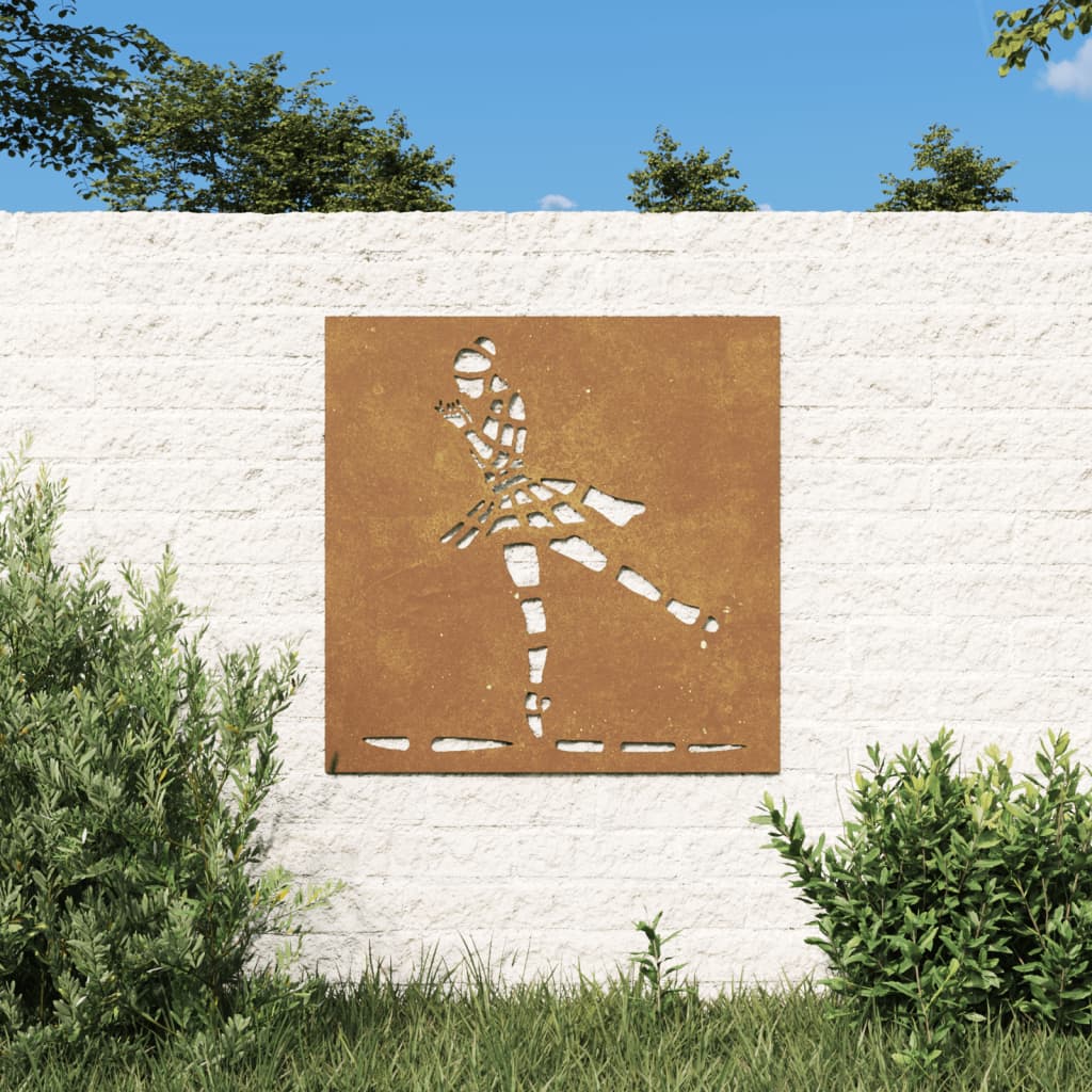 vidaXL Bahçe Duvarı Dekorasyonu 55x55 cm Corten Çelik Balerin Deseni